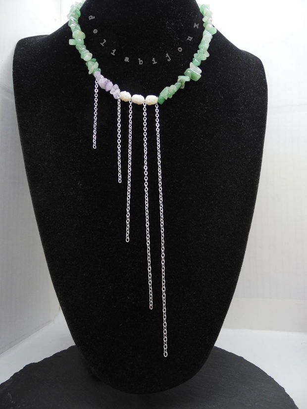 Colier handmade unicat - aventurin, ametist perle cultura (cod1218)