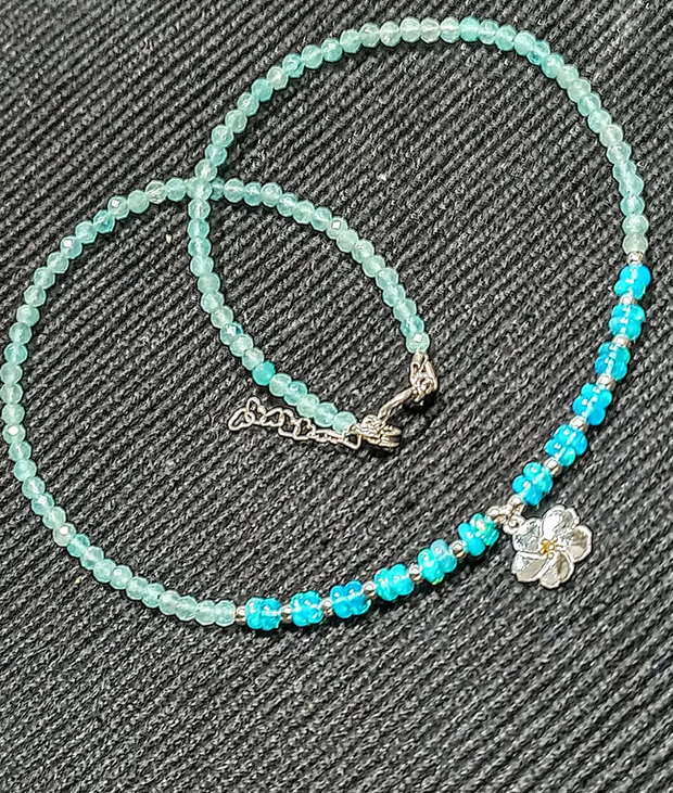 Colier argint opal de foc Paraiba calcedonie aqua charm floare argint vermeil 2 tonuri minimalist boho chic trendy - Transport gratuit