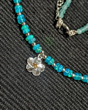 Colier argint opal de foc Paraiba calcedonie aqua charm floare argint vermeil 2 tonuri minimalist boho chic trendy - Transport gratuit