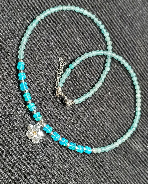 Colier argint opal de foc Paraiba calcedonie aqua charm floare argint vermeil 2 tonuri minimalist boho chic trendy - Transport gratuit