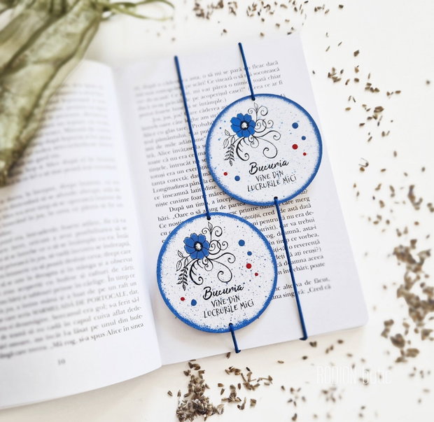 Semn de carte floare pictat manual handmade personalizat cu mesaj