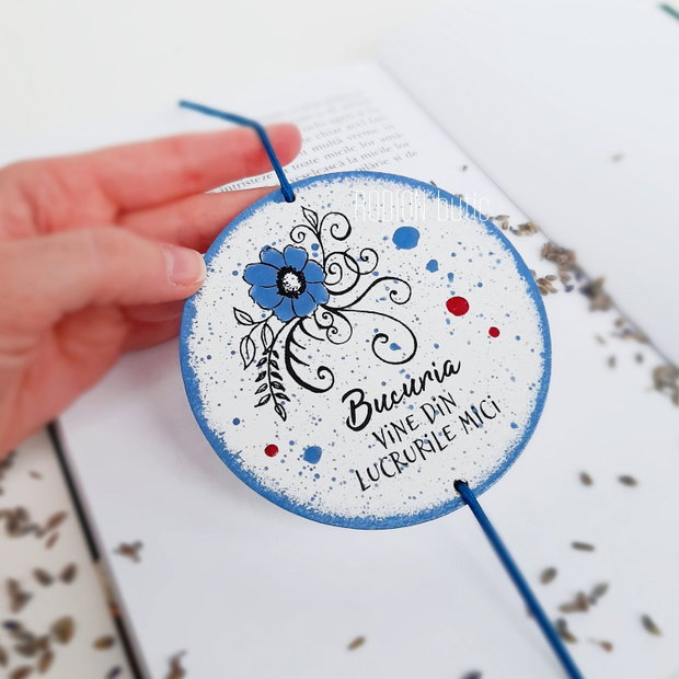 Semn de carte floare pictat manual handmade personalizat cu mesaj