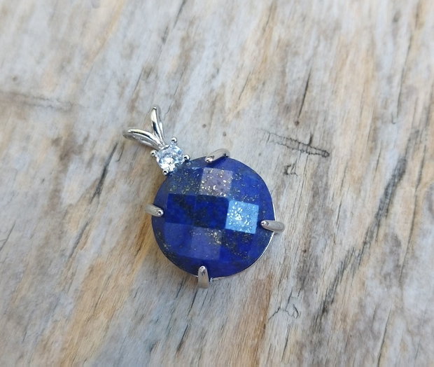 Pandantiv lapis lazuli fatetat si zirconiu, inox - 25x18 mm