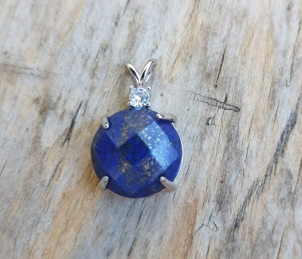 Pandantiv lapis lazuli fatetat si zirconiu, inox - 25x18 mm