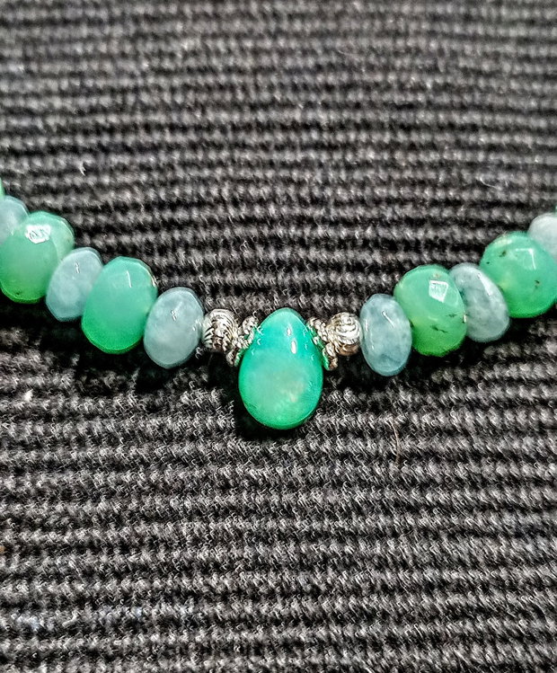 Colier argint opal de foc etiopian verde brioleta crisopraz angelit lant argint pastel  boho chic trendy - Transport gratuiut