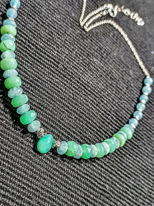 Colier argint opal de foc etiopian verde brioleta crisopraz angelit lant argint pastel  boho chic trendy - Transport gratuiut
