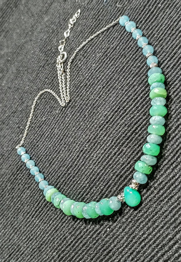 Colier argint opal de foc etiopian verde brioleta crisopraz angelit lant argint pastel  boho chic trendy - Transport gratuiut