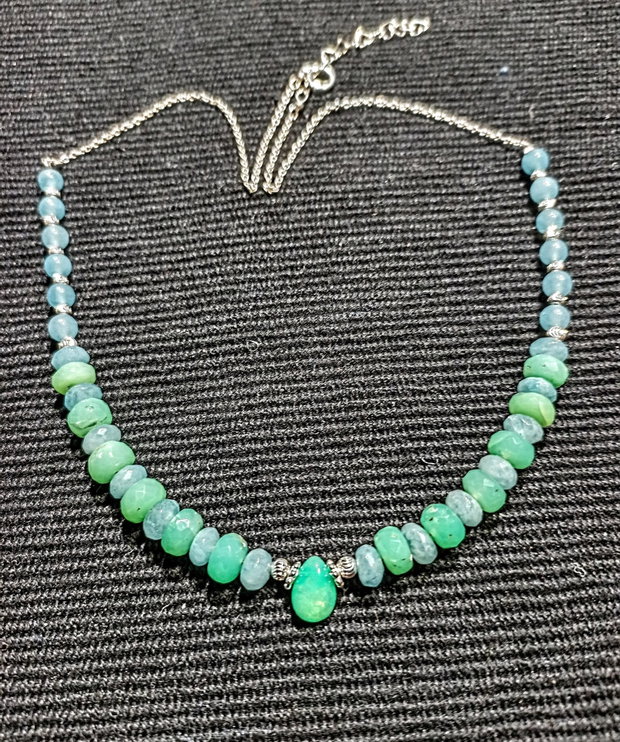 Colier argint opal de foc etiopian verde brioleta crisopraz angelit lant argint pastel  boho chic trendy - Transport gratuiut