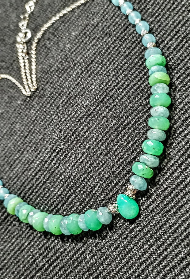 Colier argint opal de foc etiopian verde brioleta crisopraz angelit lant argint pastel  boho chic trendy - Transport gratuiut