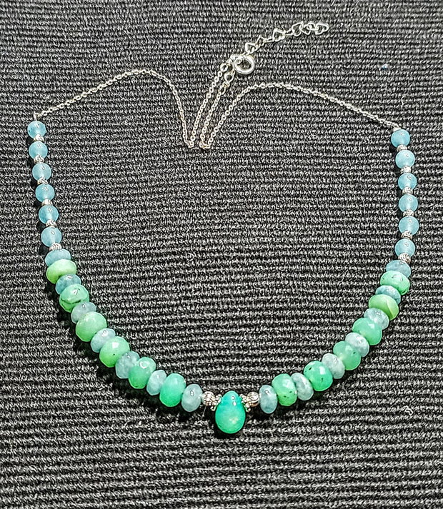 Colier argint opal de foc etiopian verde brioleta crisopraz angelit lant argint pastel  boho chic trendy - Transport gratuiut
