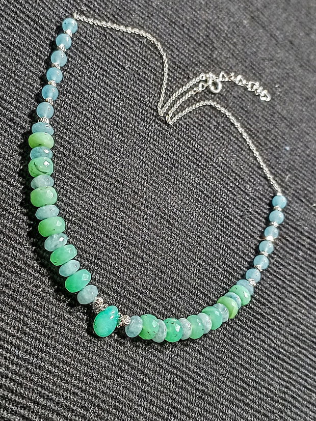 Colier argint opal de foc etiopian verde brioleta crisopraz angelit lant argint pastel  boho chic trendy - Transport gratuiut