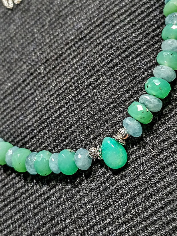 Colier argint opal de foc etiopian verde brioleta crisopraz angelit lant argint pastel  boho chic trendy - Transport gratuiut