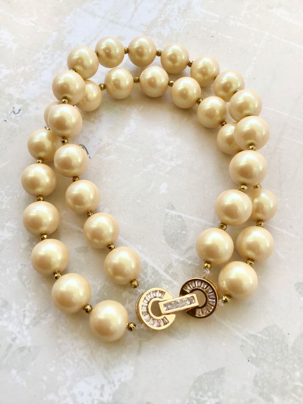 Bratara dublă perle Swarovski auriu deschis
