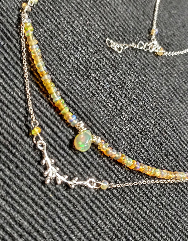 Colier argint opal de foc etiopian conector ramura lant argint minimalist boho chic trendy - Transport gratuit