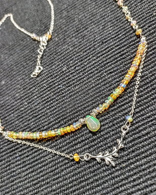 Colier argint opal de foc etiopian conector ramura lant argint minimalist boho chic trendy - Transport gratuit
