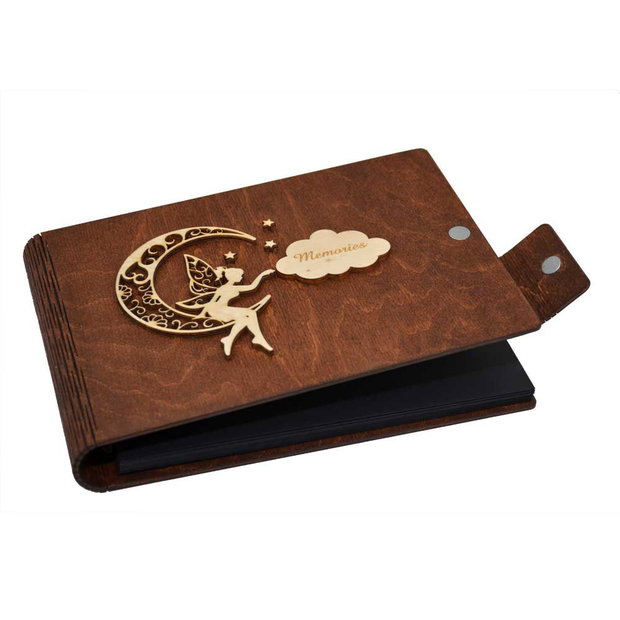 Album foto A5 personalizat din lemn, Maro, Piksel, GuestBook, Caiet amintiri pentru copii, Zana pe Luna