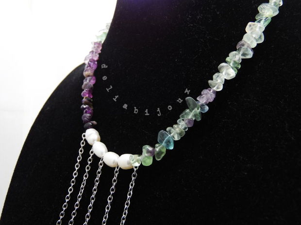 Colier handmade unicat - fluorit si perle cultura (cod1217)