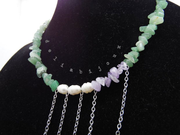 Colier handmade unicat - aventurin, ametist perle cultura (cod1218)