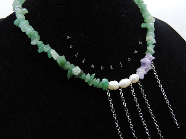 Colier handmade unicat - aventurin, ametist perle cultura (cod1218)