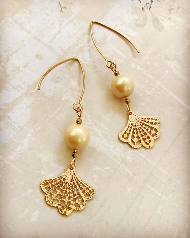 Cercei Perle Swarovski auriu deschis