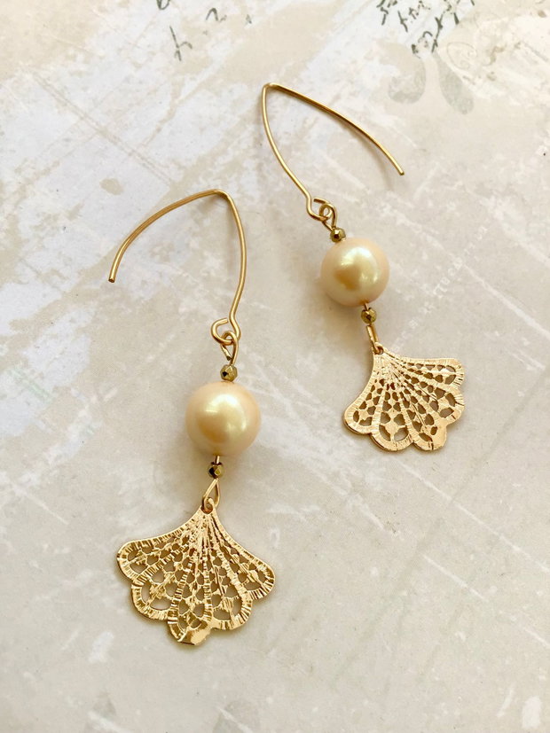 Cercei Perle Swarovski auriu deschis