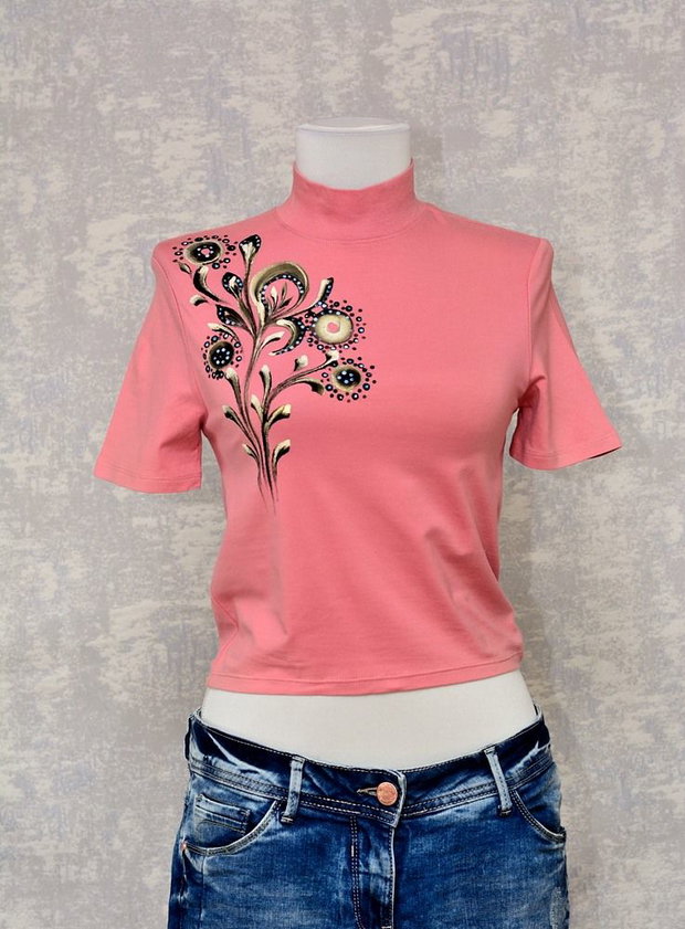 Tricou scurt cu pictură florală, unicat