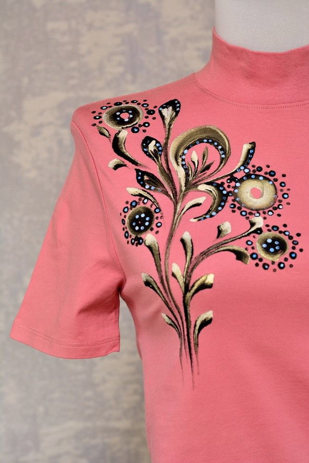 Tricou scurt cu pictură florală, unicat