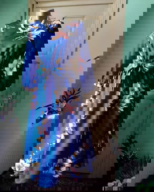 Rochie noua,  albastru cerneala, cu imprimeu floral 3D