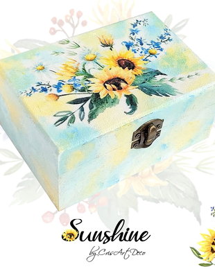 Cutie decorativa lemn cu Floarea soarelui - 114945