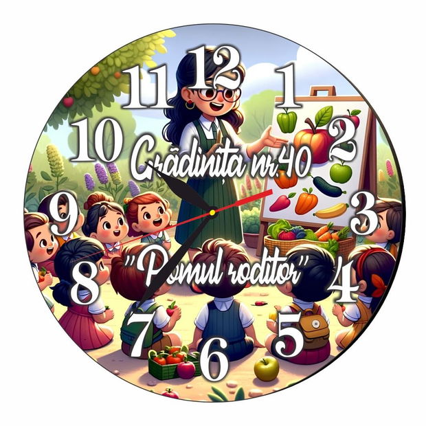 Ceas Gradinita, Scoala, Personalizat, Lemn, 40 cm, CMSUV085