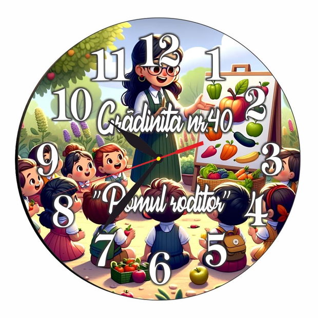 Ceas Gradinita, Scoala, Personalizat, Lemn, 40 cm, CMSUV085