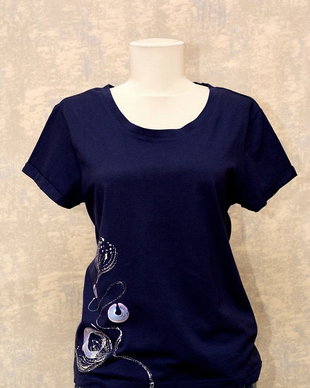 Tricou bleumarin, pictat manual, unicat