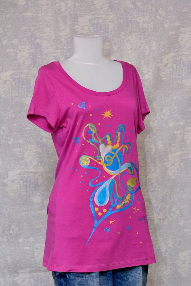Tricou magenta, pictat manual, unicat