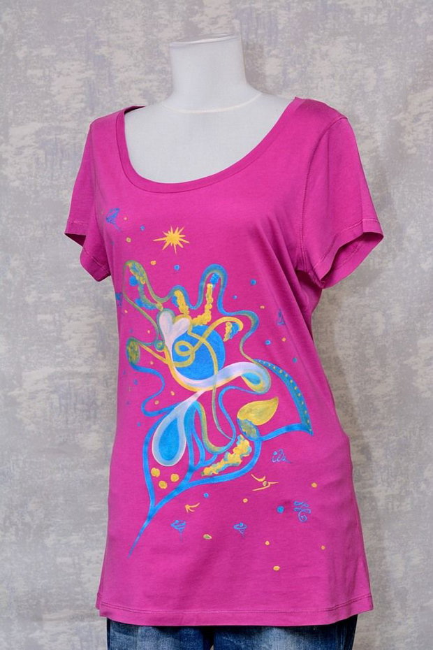 Tricou magenta, pictat manual, unicat