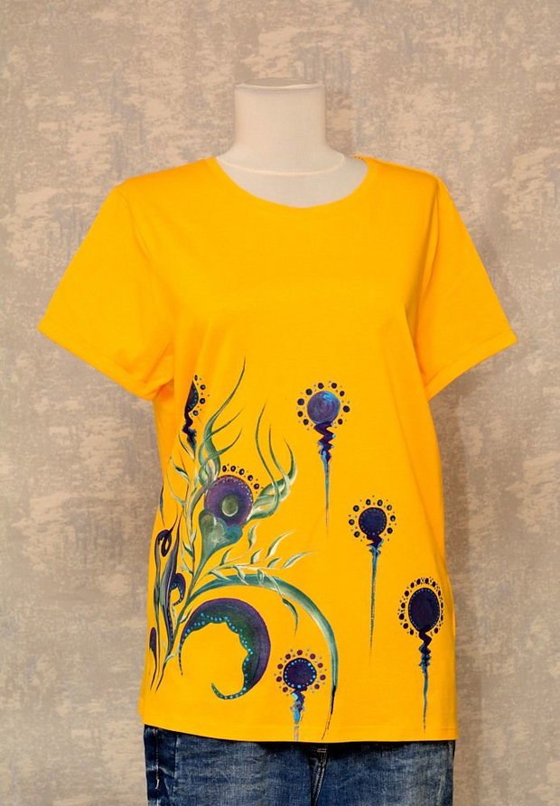 Tricou galben, pictat, unicat