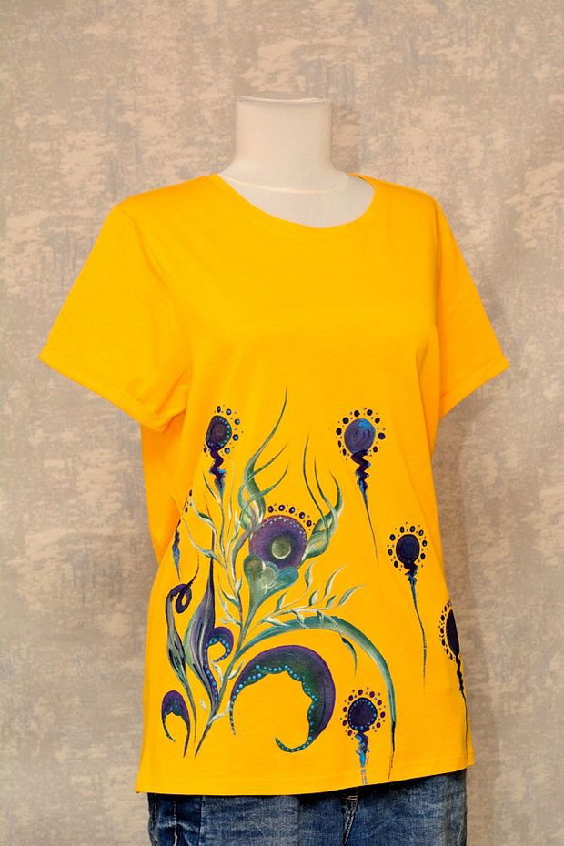 Tricou galben, pictat, unicat