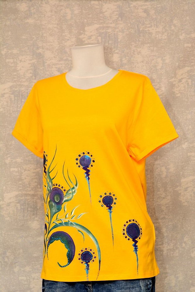 Tricou galben, pictat, unicat