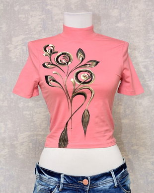Tricou cu pictură florală, unicat