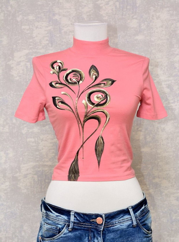 Tricou cu pictură florală, unicat