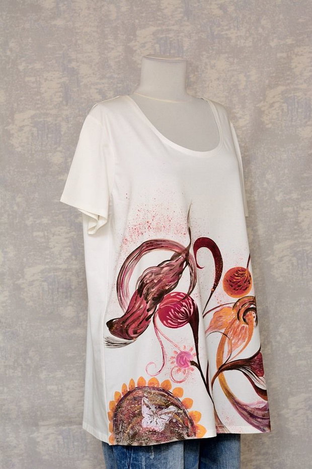 Tricou alb, pictat, unicat