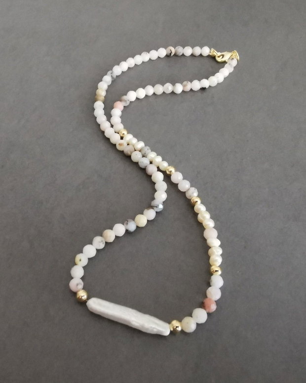 Colier din opal roz si perle de cultura CP-15