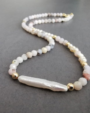 Colier din opal roz si perle de cultura CP-15