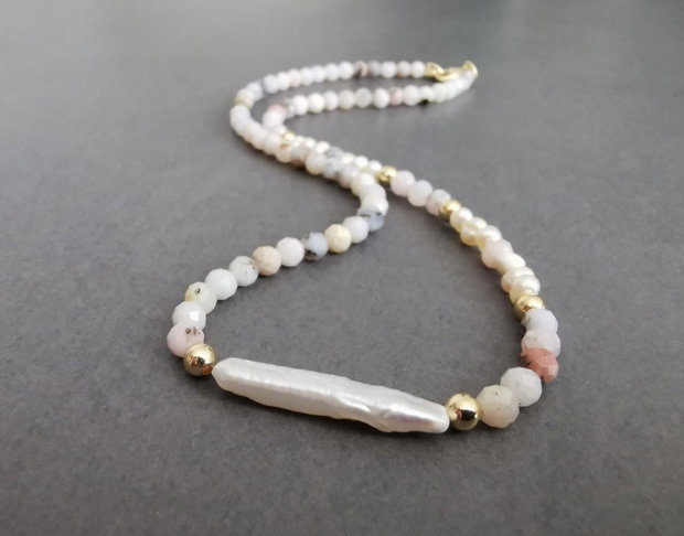 Colier din opal roz si perle de cultura CP-15