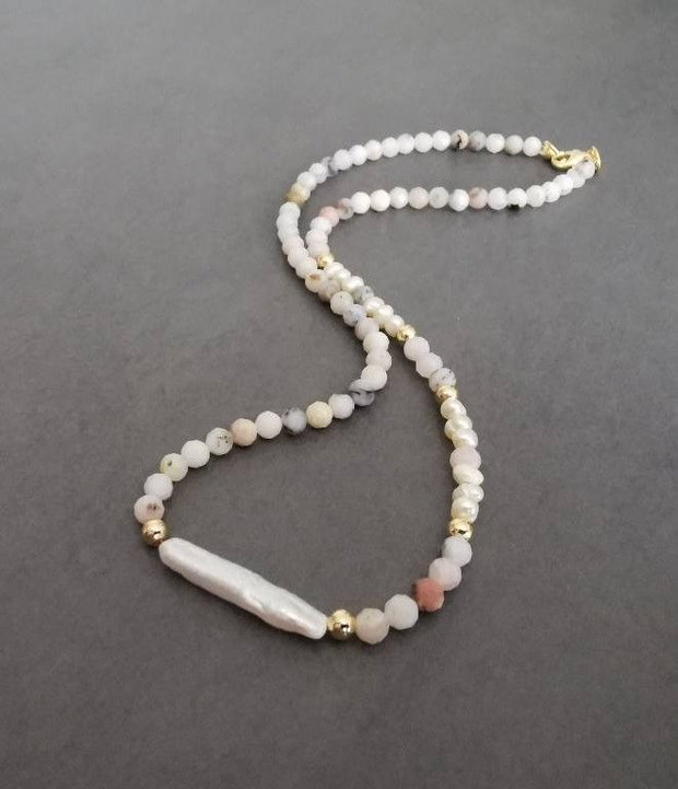 Colier din opal roz si perle de cultura CP-15