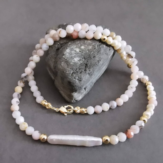Colier din opal roz si perle de cultura CP-15