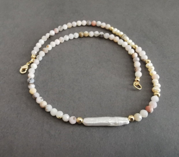 Colier din opal roz si perle de cultura CP-15