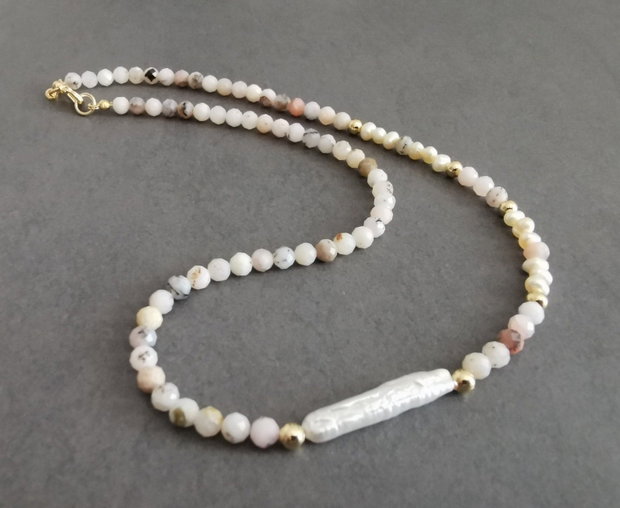 Colier din opal roz si perle de cultura CP-15