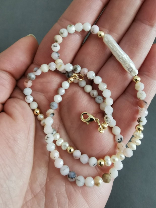 Colier din opal roz si perle de cultura CP-15