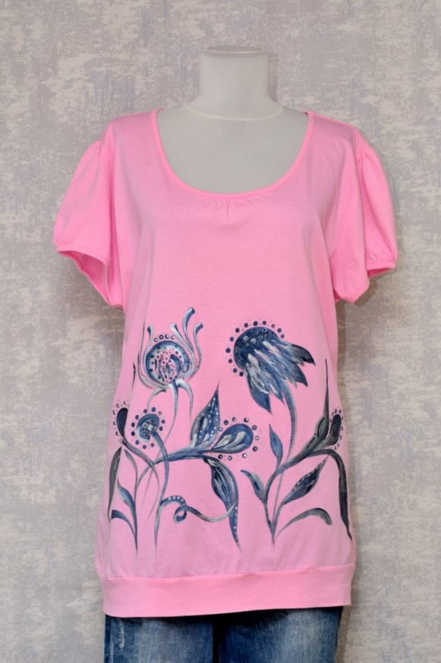 Tricou roz, pictat manual, unicat
