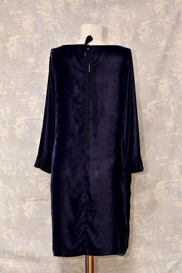Rochie de catifea bleumarin, pictata, unicat